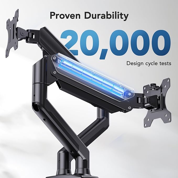 HUANUO Dual Monitor Mount for 2 Monitors up to 32 inches, Each Arm Holds Max 22lbs, Dual Monitor Stand with Advanced System, Height-Adjustable/Tilt/Swivel/Rotate, VESA Standard 75mm or 100mm - Image 6