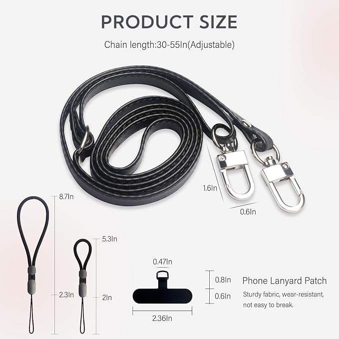Crossbody Phone Strap with 2 Pads, Leather & Adjustable Finger Strap - Compatible with Most Smartphones (Black) - Image 2