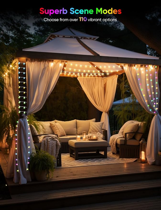 APPECK Outdoor String Lights 76FT with 200 LEDs, RGB Outdoor Patio Lights | IP65 Waterproof Porch String Lights, Color Changing, Scene Modes, for Garden Yard Holiday Party Daily Decor, Alexa Compatible - Image 4
