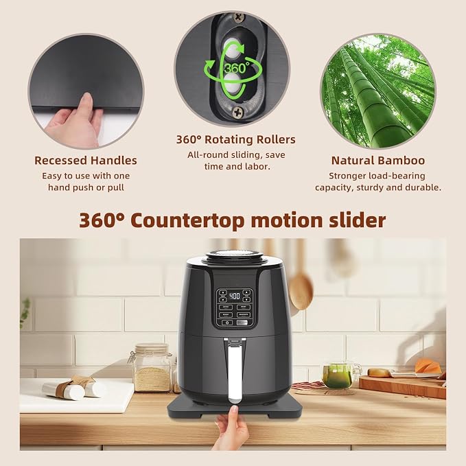 360° Rolling Tray Bamboo Appliance Slider for Kitchen Appliances | Sliding Tray for Coffee Maker Appliances Mat Easily from Under The Cabinet Black (13.9"×9.4") - Image 4