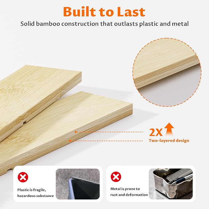 Bamboo Drawer Organizer with 9 Adjustable Compartments, Office Desk Organization Tray for Office Utensils, Supplies, Makeup, Jewelry, and More – Ideal for Desk or Drawer Storage - Image 5