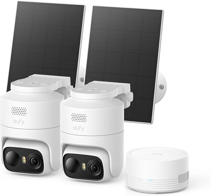 eufy Security eufyCam C37 2-Cam Kit, 360° Pan&Tilt Auto tracking, Security Cameras Wireless Outdoor, 2K Solar Powered, Human/Vehicle/Pet/Face AI Detection, No Subscription, Built-in 64GB Local Storage by Unknown