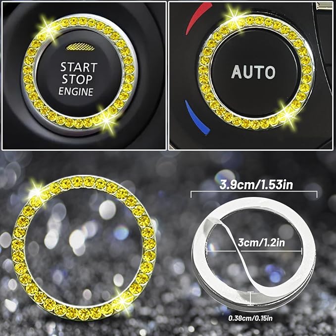 NBTEPEM 27 PCs Yellow Bling Car Accessories Set for Women, Steering Wheel Covers Universal Fit 15 Inch, Bling License Plate Frame, Bling Phone Holder, Bling Car Coasters (Yellow Diamond) - Image 8