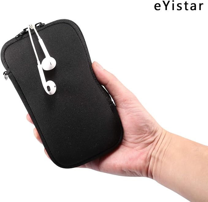 Neoprene Shock Absorbing Proof Pouch Large Cell Phone Sleeve Case Cover w Zipper/Neck Strap for iPhone 14 Plus Samsung Galaxy Note20 Ultra S22 Ultra A13 A03 A23 Moto G Power 2022 LG Stylo 6 (Black) - Image 3
