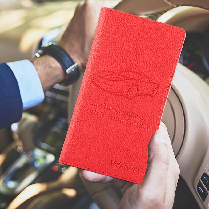 Valardoh Premium Car Registration and Insurance Card Holder, Car Document Holder for Cards, Driver License & other Essential Documents (Red) - Image 6