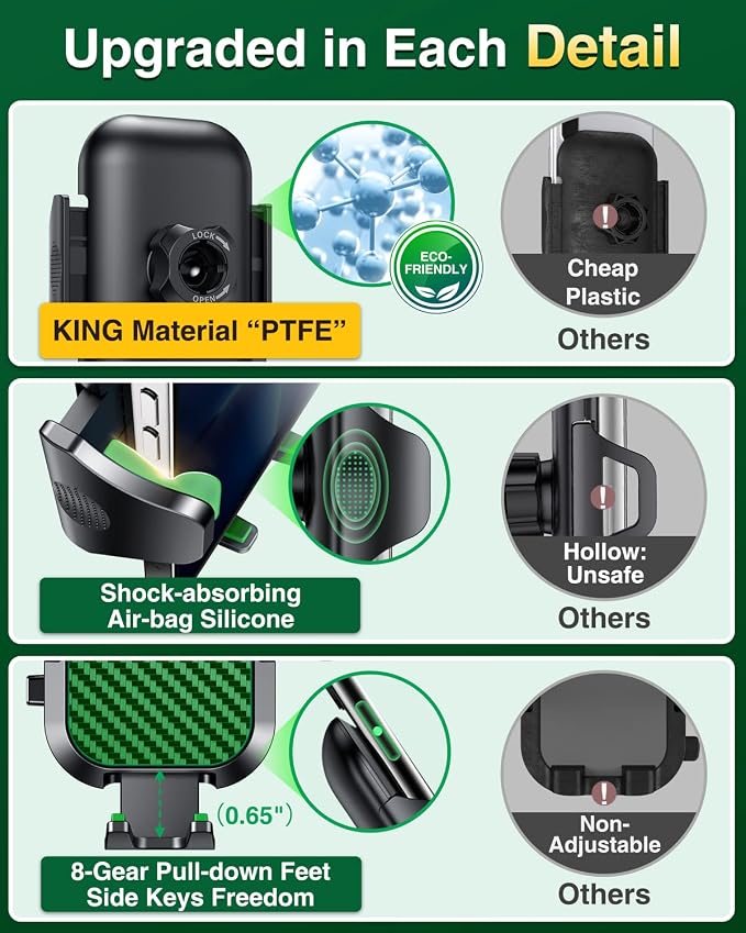 VANMASS Phone Holders for Your Car 2026 Ultimate Phone Mount Military-Grade Windshield Dashboard Vent【Newest Best Strongest】 Cell Phone Car Mount for iPhone 16 Pro Max 15 Samsung Android,Green - Image 6