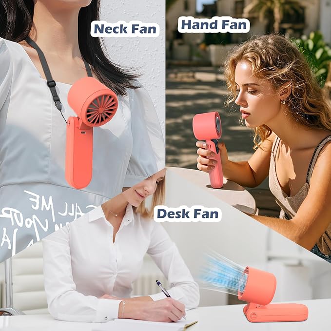 Portable Handheld Turbo Foldable Mini Personal Fan, Rechargeable 3-IN-1 Hand/Desk/Neck Fan Cooling Ice Fan,Travel Essentials Gifts for Women,Men, 12Hrs, 5000mAh, 100 Speeds - Image 3