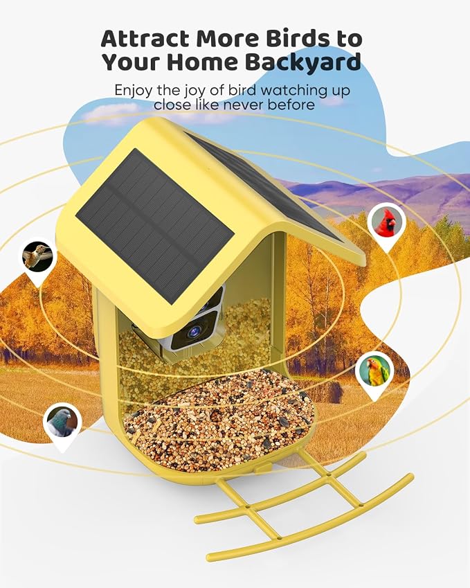 Bird Feeder with Camera Solar Powered : Smart Camera Bird Feeder 2K Live Steam for Outdoor, 5MP Photos, AI Identification, 1.8L Large Capacity, Gifts for Mom Dad, Built in Dual Solar Panel - Image 6