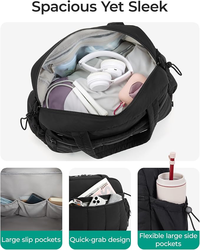 BAGSMART Duffle Bag for Travel, Gym Bag for Women, Weekender Carry on Bag | PVC Wet Pocket, Airline Approved Personal Carry-on Size, Fits Under-seat, One Bag for Gym, Travel, Hospital, Overnight - Image 3