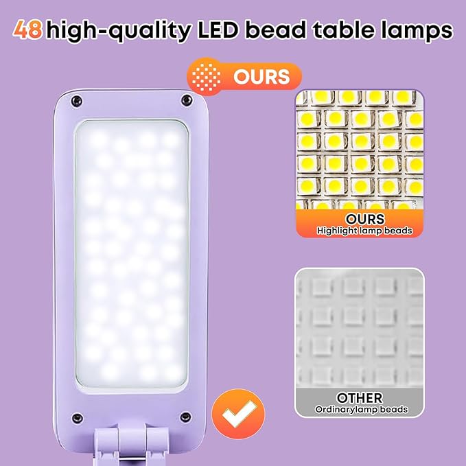 VAVOFO Cute Bunny Desk Lamp, Foldable LED Rechargeable Table Light, Eye-Caring Reading Lamp, 3 Color Modes & Dimmable, for Kids Girls Bedroom Study Dorm Room（Purple） - Image 6