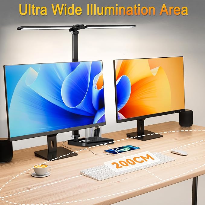 Retractable Dimmable LED Desk Lamp with USB Charging Port Desk Light | Height Adjustable 50 Lighting Modes Dual Swing Arm Architect Adjustable Table Lamp Light for Home Office Dorm Nail, Black - Image 2