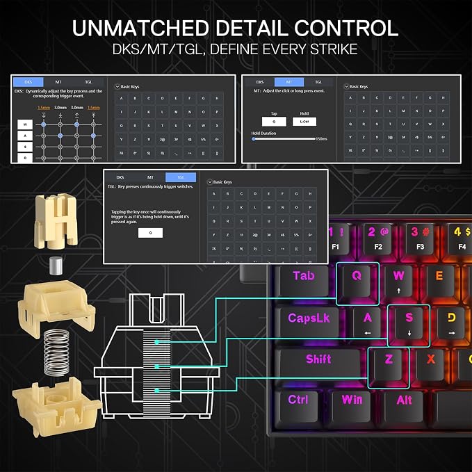 Redragon K617 HE Wired Hall-Effect Rapid Trigger Magnetic Gaming Keyboard | 8K Polling Adjustable Actuation, 61 Keys Design for More Room to Aim, Swap-Ready Socket for Mod, RGB Pro Software Supported - Image 6