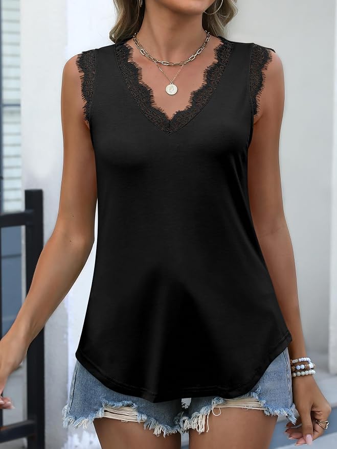 ANRABESS Womens Lace Trim Tank Tops V Neck Sleeveless Shirts 2026 Summer Casual Trendy Dressy Cami Top - Image 4