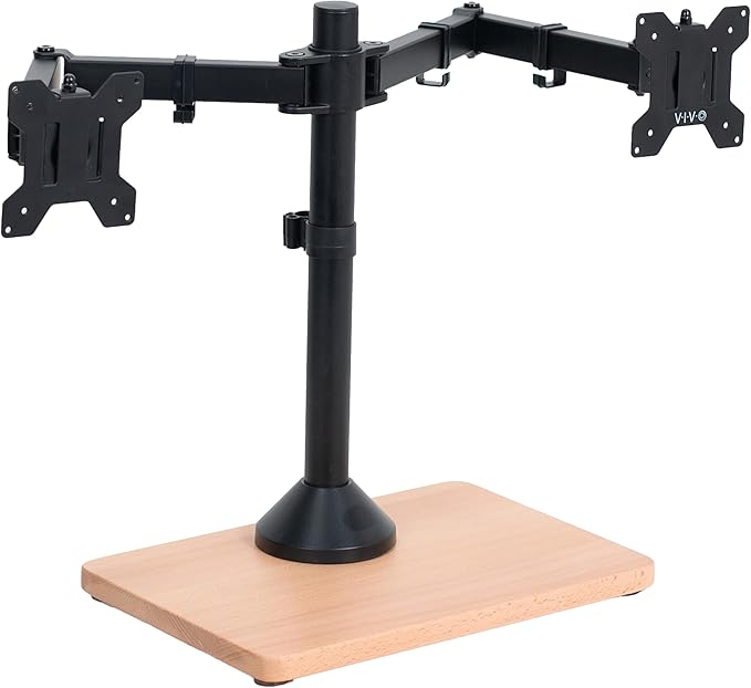 VIVO Dual Monitor Desk Stand for 13 to 32 inch Screens, STAND-V002FD-B | Articulating, Freestanding Adjustable Monitor Arm, Black with Wood Base, Computer Stand for 2 Monitors, Holds 22 lbs Each by Unknown