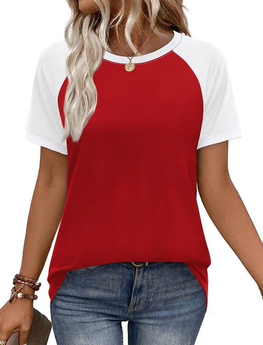WIHOLL Womens Summer Tops Color Block Short Sleeve Raglan Shirts Spring Fashion Clothes Vacation Outfits by WIHOLL