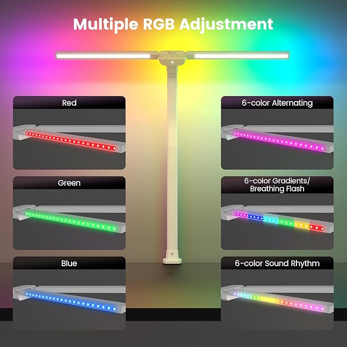 SIBRILLE Upgraded LED Desk Lamp for Home Office with RGB, Rotatable Computer Desk Light with Remote, Tall Table Lamp with Clamp for Working, Dimmable Dual Head Task Lighting for Monitor PC, 22W - Image 4