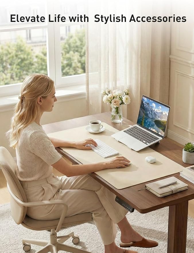 Aothia Faux Leather Desk Mat - Non-Slip PU Leather Desk Blotter, Waterproof Writing Surface, Large Desk Pad for Office & Home (Beige, 55" x 24") - Image 8