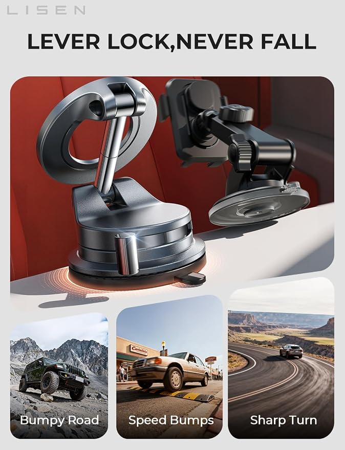 LISEN for Magsafe Car Mount, Magnetic Phone Holders for Your Car Vacuum, Phone Mount for Car Accessories for Women Men Jeep BMW, Suction Phone Holder Gifts Kits, for iPhone 17 Pro Max 16 15 14 13 12 - Image 4