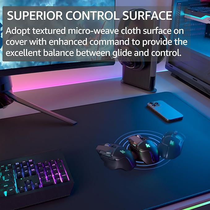 KTRIO Oversized Gaming Mouse Pad Desk Mat for Gamer, 47.3" x 23.6", Black | Full Desk Coverage, Superior Micro-Weave Cloth, Non-Slip Rubber Base, Durable Stitched Edges, Water-Resistant Coating - Image 2