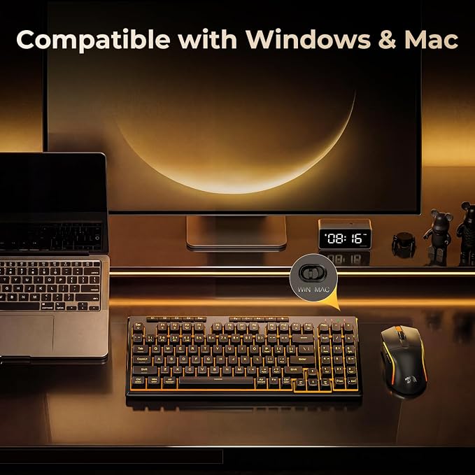 Redragon S156 Wireless Keyboard and Mouse with Tri-Mode, Mechanical Feel Keyboard and 4800 DPI 61G Ultra-Light Gaming Mouse, RGB Backlit, 4 Macro Keys, Long Battery Life for PC, Mac, Ideal for Gamer - Image 9