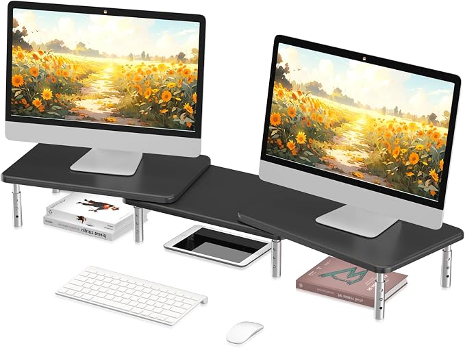 suptek Dual Monitor Laptop Stand Riser with Adjustable Length and Angle,Office Desktop Organizer Computer Stand for 2 Monitors for PC Monitor Laptop Printer(MST023) by suptek