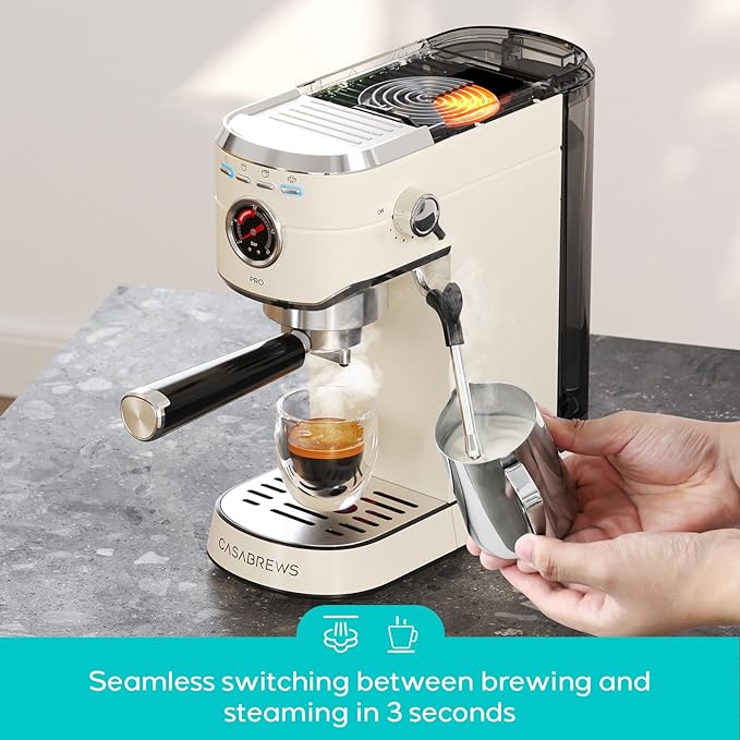 CASABREWS 5418 PRO Compact Espresso Cofee Machine with Fast Heating System | Brew Ready in 5 seconds, Brews 2+ milk drinks in a row, 20-Bar Pump, Built-in Pressure Gauge, Pro Steam Wand for Lattes - Image 3