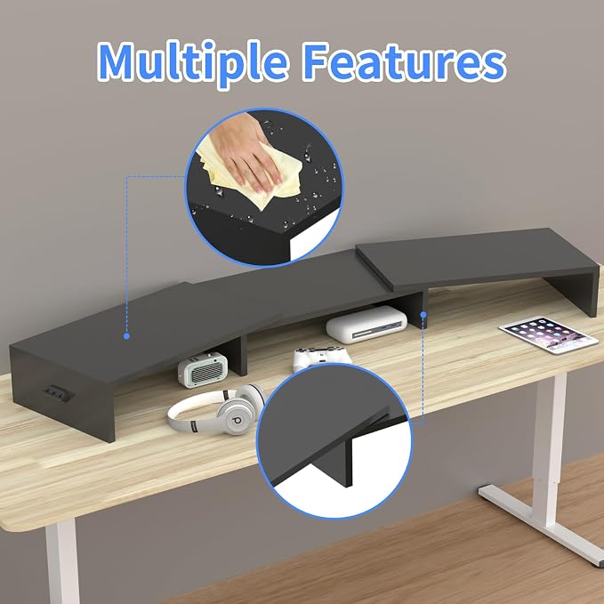 Pholiten Dual Monitor Stand Riser for 2 Monitors，Desktop Monitor Stand with Adjustable Length and Swivel Angles, Extra Long Multifunctional Stand up to 48.2" fit Computer Laptop Printer Max 44 lbs - Image 7