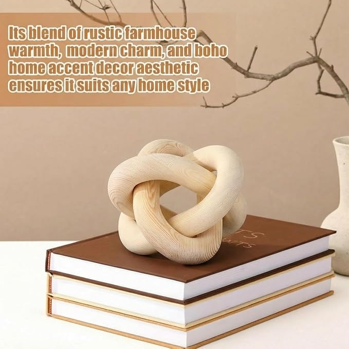 Yalikop 3 Link Wood Knot Decor Rustic Home Décor Accents Hand Carved Coffee Table Decoration, Boho Chain Link Decoration, Modern Shelf, Rustic Objects for Home Living Room Bedroom(Natural) - Image 4