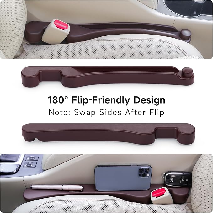 Car Seat Gap Filler Set of 2, 3IN1 Seat Side Gap Filler Plug with Storage Slot & Hook Function, Soft Foam Universal Fit Car SUV Truck Fill Gap Between Seats Console Organizer（Narrow Espresso brown） - Image 6