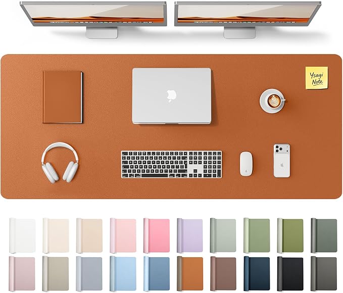 YSAGi Leather Desk Pad Protector, Office Desk Mat, Large Mouse Pad, Non-Slip PU Leather Desk Blotter, Laptop Desk Pad, Waterproof Desk Writing Pad for Office and Home (Brown,55" x 17.2") by YSAGi