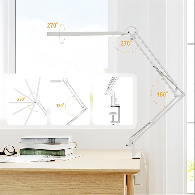 SKYLEO Led Desk Lamp - 31.5" Desk Light - 5 Color Modes X 11 Brightness Levels - Adjustable Swing Arm - Timmer & Memory Function - 12W Study Lamp - White - Image 4