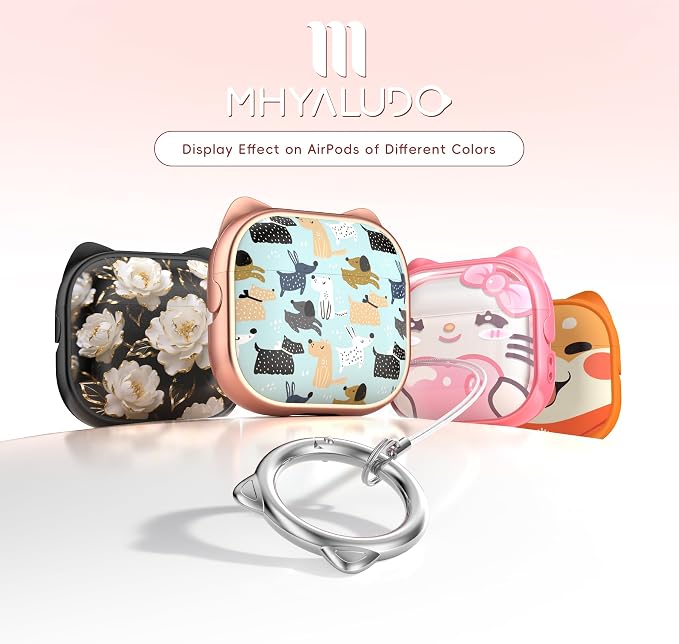 for AirPods 4 Case with Cleaning Kit, Cute Cat Ear Print Design & Cute Buckle, Inverted Phone Holder Design, Top Safe Lock Buckle Design, for Girls AirPods 4 case 2024, Rose Gold Animal - Image 6