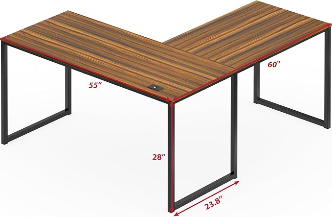 SHW Mission 55 x 60 L-Shape Home Office Computer Desk, Walnut | Reversible Desktop Design - Image 3