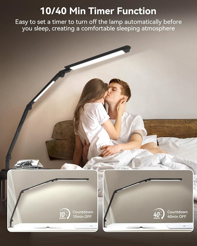 LED Desk Lamp with Clamp, Architect Desk Lamp with Remote, Flexible Swing Arm Desk Light with Dual LED Light, Stepless Dimming, 5 Color Mode & 4 Brightness for Sewing Painting Drafting Crafting - Image 6