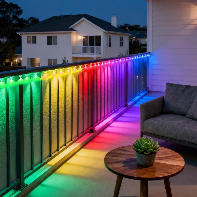 GOESWELL Smart Permanent Outdoor Lights for Patio: IP68 Waterproof Smart Balcony Lights with App & Remote Control - 16ft Garden Fence Light with 25 LED Bulbs for Railing Stair Decor - Image 4
