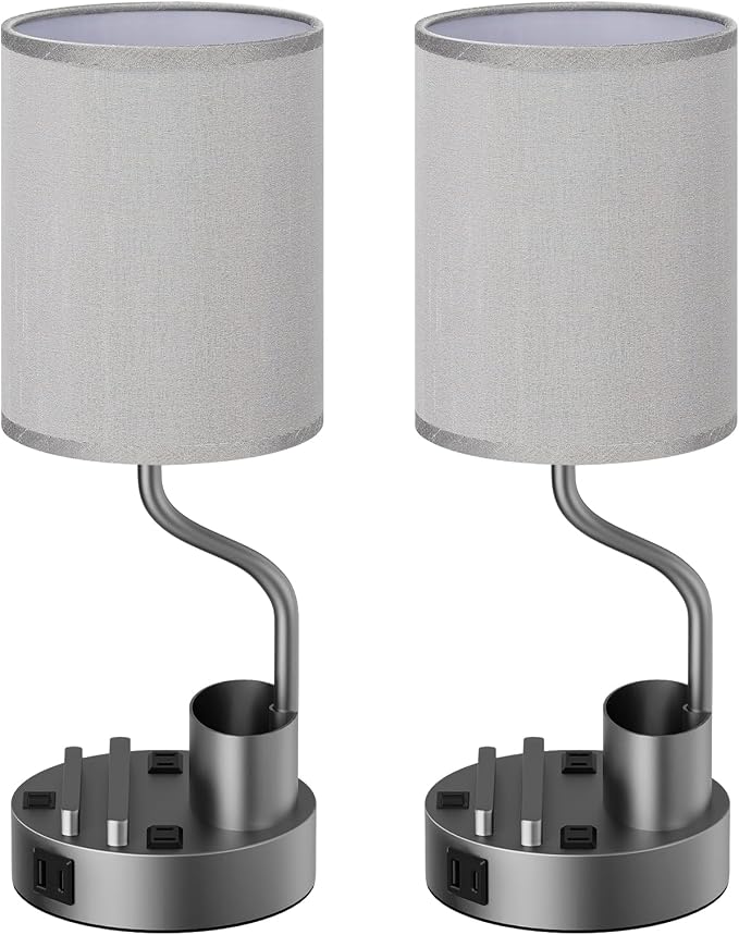 Fenmzee Bedside Lamps for Bedroom Set of 2 - Table Desk Lamp for Nightstand | 15" Table Lamp for Living Room with Pen Holder & Phone Stand, USB A+C Port, AC Outlet, 3 Color Temperature, LED Bulb Included - Image 7