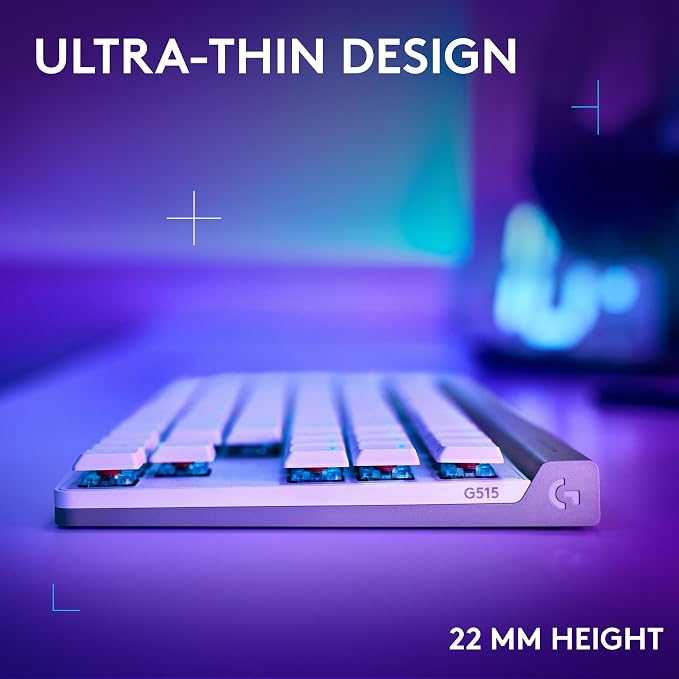 Logitech G515 Lightspeed TKL Wireless Gaming Keyboard (Linear) - White | LIGHTSPEED, low profile gaming, LIGHTSYNC RGB, thin tenkeyless, double-shot PBT keycaps, mechanical switches - Image 4