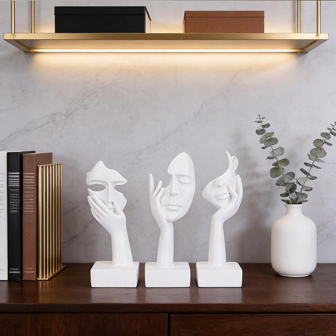 3 Pcs Thinker Large Statue Set - White Art Abstract Home Accent Figurines for Living Room, Bedroom, Shelves, Office Desktop, Coffee Table Decor, Gift for Women (3 Pcs White, 9") - Image 9