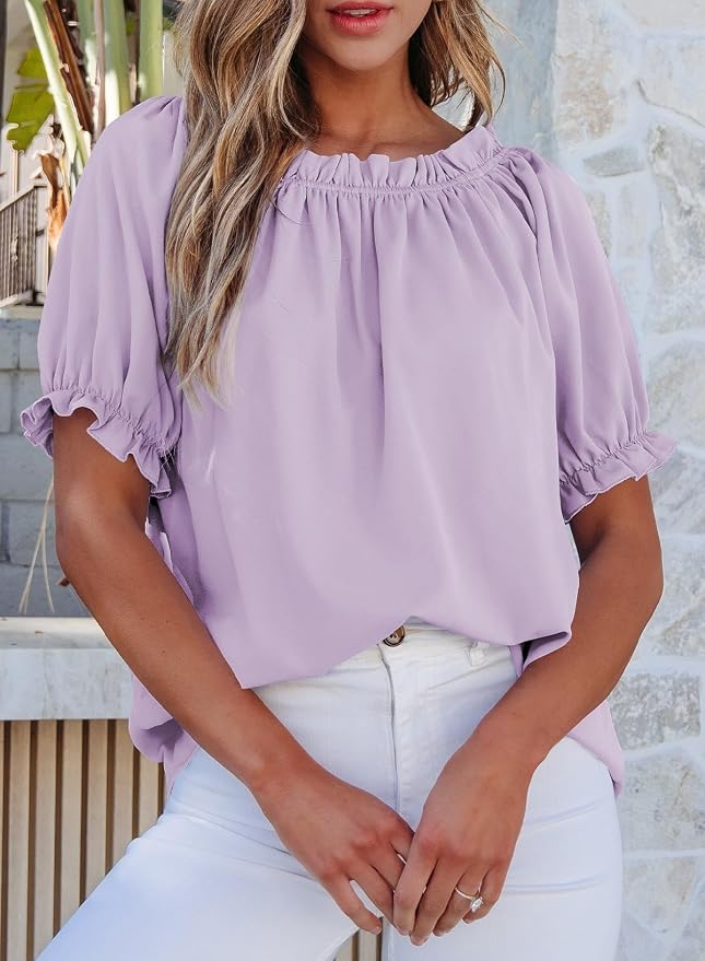 EVALESS Womens Tops Off The Shoulder Blouses for Women Dressy Casual Cute Puff Sleeve T Shirts Fashion 2026 - Image 2