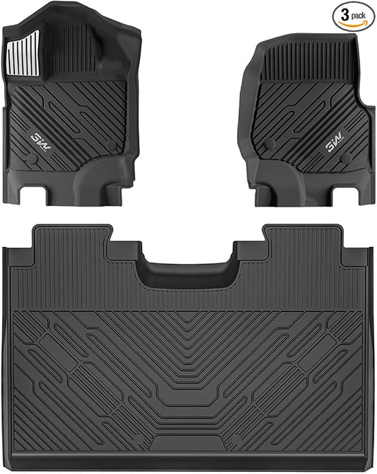 3W Floor Mats (with Metal Pedals) for Ford F-150 2015-2026 & F150 Lightning 2022-2025 SuperCrew (w/o Fold Flat Storage), TPE All Weather Custom Fit, Front & Rear 3PCS | Heavy Duty, Easy Clean - Black by 3W