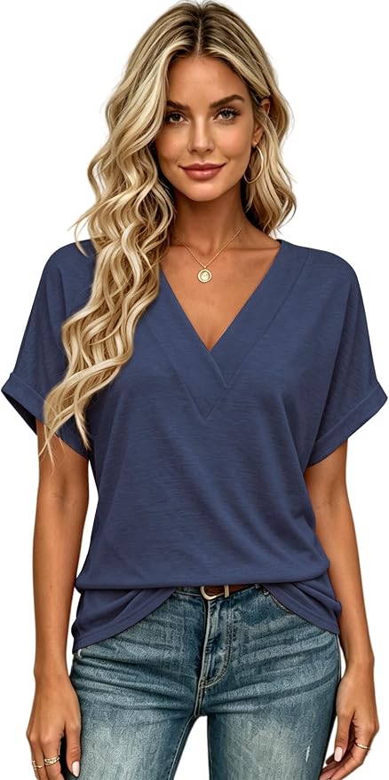 T Shirts Short Sleeve V Neck Tees Womens Tops Beach Vacation Fashion Clothes 2026 Casual Summer Spring Fall Outfits - Image 2