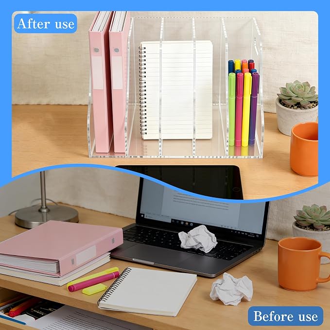 5-Tier Clear Acrylic File Holder, Vertical Document Organizer for Magazines, Binders, Notebooks & Envelopes - Multi-Purpose Desk Storage for Home Office（A4,5 Sections） - Image 5