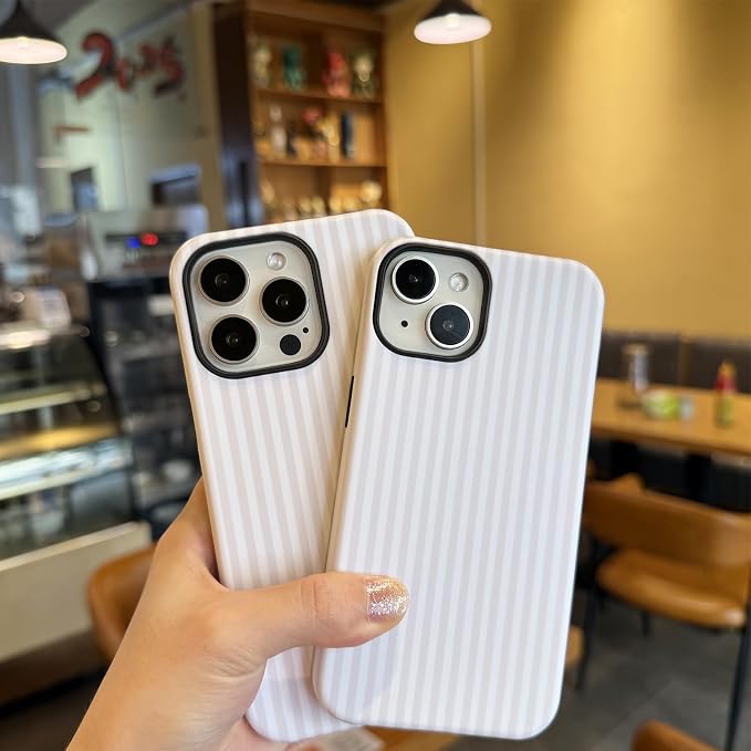 for iPhone 15 Case Striped Cute Aesthetics Phone Case Trendy Protective Shockproof Cover for iPhone 15 White - Image 6
