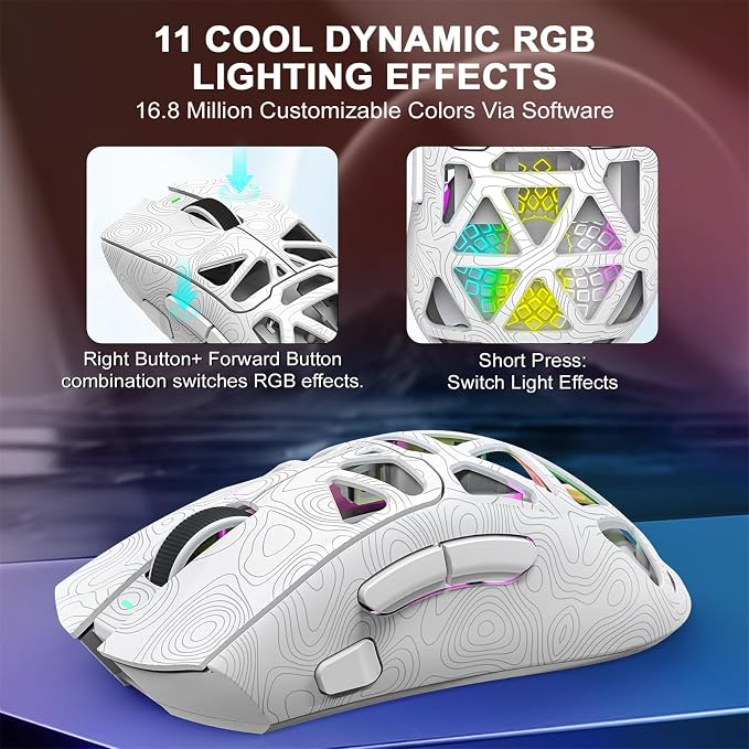 G11 RGB Wireless Gaming Mouse for Gaming Setup & Multi-Device Use, Tri-Mode Bluetooth 5.1/2.4GHz/USB-C, 22000 DPI Lightweight Programmable Mouse for PC, Laptop & Mac - Image 7