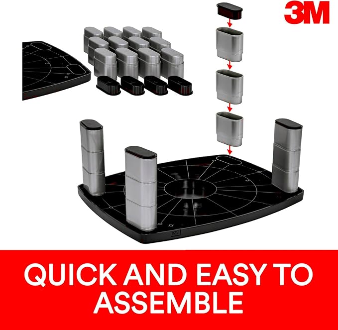 3M Adjustable Monitor Stand, Three Leg Segments, Simply Adjust Height from 1" to 5 7/8", Holds Up to 80 lbs, 11" Space Between Columns, Silver/Black (MS80B) - Image 6