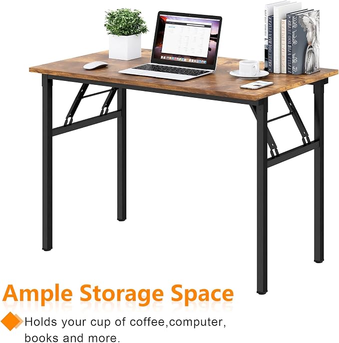 Need Office Computer Desk 39.3 Inch Sturdy Folding Laptop Table Retro | Black Frame Writing Gaming Work Table/Foldable Home Office Desk/Sewing Table, No Assembly Required - Image 9