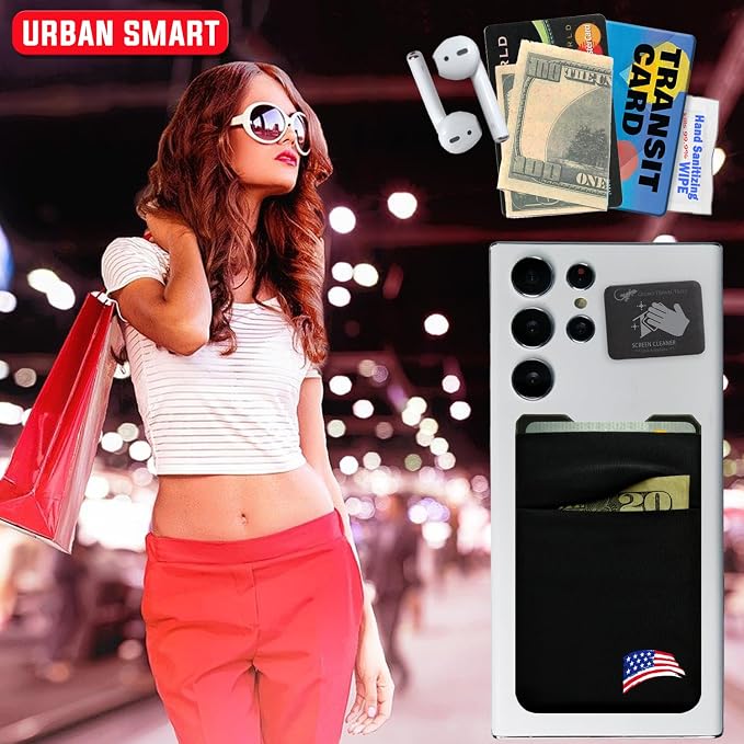 Gecko Travel Tech Double Pocket - Adhesive Card Holder - Cell Phone Pouch - Stick on Spandex Pocket - Carry Credit Cards and Cash (USA BRUSH) - Image 6