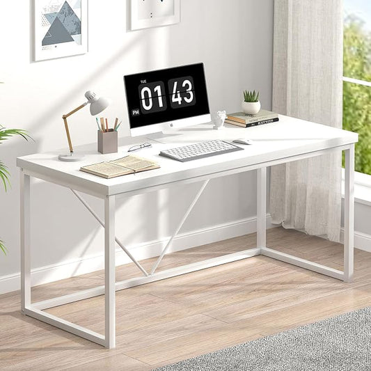 EXCEFUR Home Office Desk, Modern Wood Computer Desk, Wood Study Writing Table, Simple Gaming Executive Desk Workstation for Bedroom Living Room, White, 53 inch by EXCEFUR