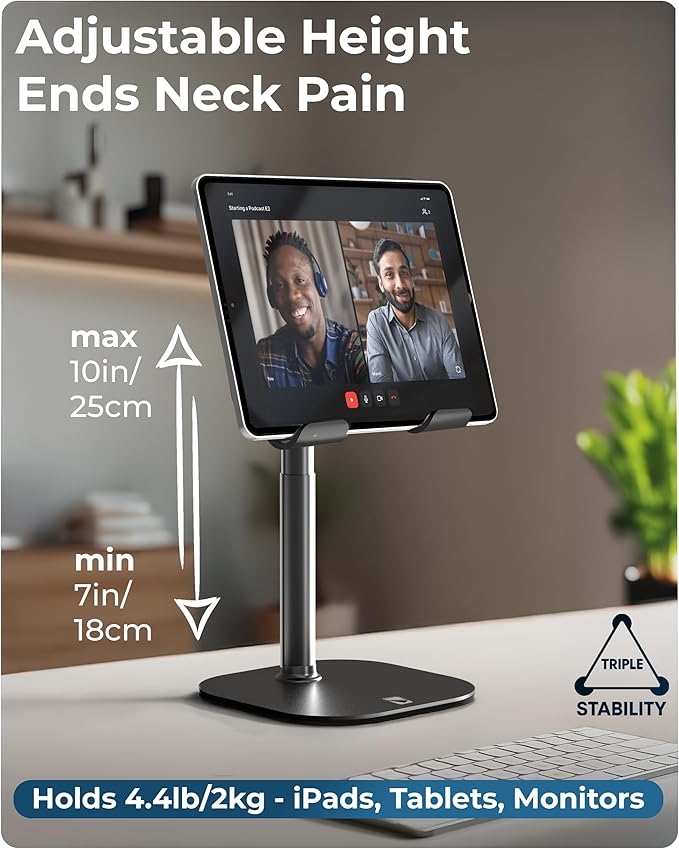 COOPER TabHolder, 7-10" Height Adjustable Tablet Stand, Premium iPad Stand for Desk, 270° Tilt iPad Holder for Desk, Tablet Holder, 15.6-17" Portable Monitor Support (Black) - Image 2