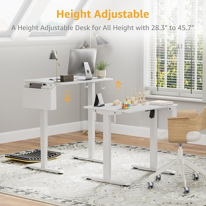 KLUVIS White Electric Standing Desk - 32 Inch Small Adjustable Height Stand up Desk for Writing Study Work, Mini Sit to Stand Desks Workstation for Small Space Adult Boys Girls Bedroom Home Office - Image 5